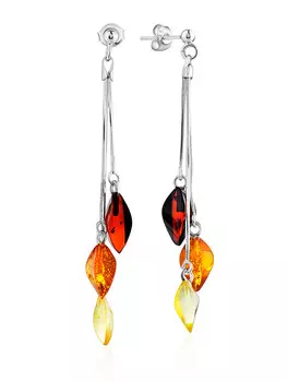 Изящные серьги из янтаря на цепочках «Листочки»