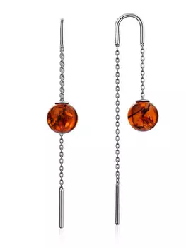 Изящные серьги из серебра и натурального коньячного янтаря «Юпитер»