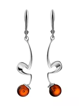 Изящные серьги из серебра и натурального янтаря коньячного цвета «Лея»