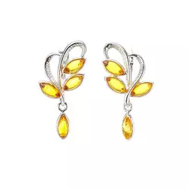 Изящные серьги с янтарём лимонного цвета «Райская птица»