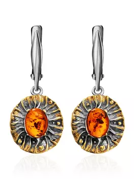 Изящные серьги из серебра с золочением и натурального янтаря «Азалия»