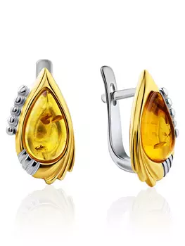 Изящные серьги из золотистого янтаря «Алиби»