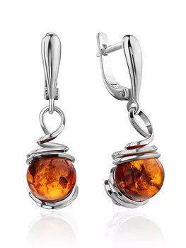 Изящные серьги из серебра со вставками из натурального коньячного янтаря «Валенсия»