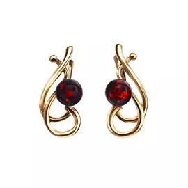 Изящные серьги с натуральным вишнёвым янтарём «Менуэт»