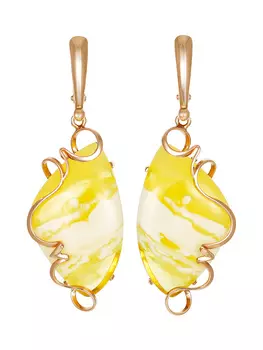 Изящные серьги «Риальто» из золота и натурального пейзажного янтаря