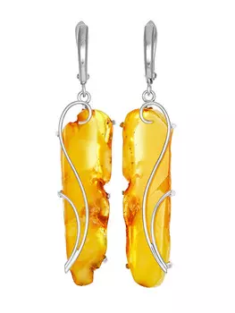 Изящные серьги с натуральным текстурным янтарём «Риальто»