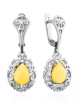 Изящные серебряные серьги «Луксор» с натуральным молочно-медовым янтарём