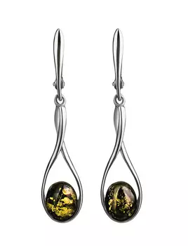 Изящные серьги с искрящимся зеленым янтарем «Примавера»