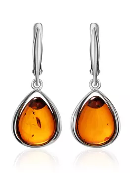 Изящные серебряные серьги с натуральным коньячным янтарём «Джульетта»