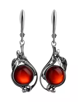Изящные серебряные серьги с натуральным вишнёвым янтарём «Сильвия»