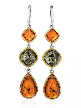 Изящные удлинённые серьги «Пульхерия» из янтаря разных цветов