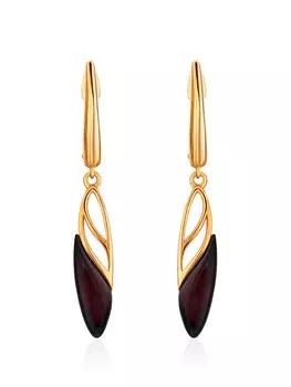 Изящные удлинённые серьги «Санрайз» из позолоченного серебра с янтарём