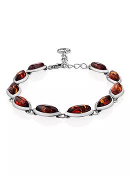 Изящный браслет из серебра и натурального балтийского янтаря коньячного цвета «Амарант»