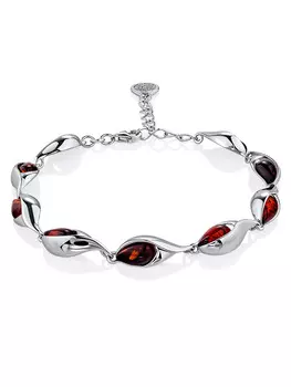 Изящный браслет из серебра с натуральным балтийским янтарём двух цветов «Пион»