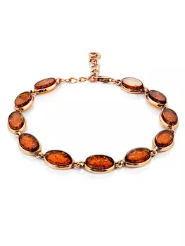 Изящный позолоченный браслет «Бенефис» с коньячным янтарём
