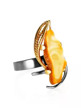 Изысканное кольцо «Филигрань» из серебра и янтаря