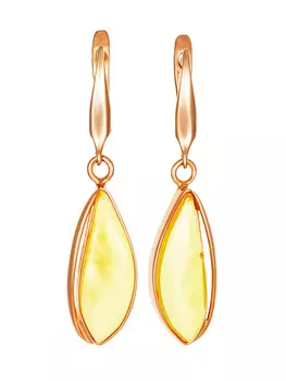 Изысканные позолоченные серьги «Лагуна» с натуральным лимонным янтарём