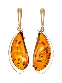 Изысканные серьги из натурального янтаря коньячного цвета и золота «Палладио»
