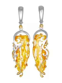 Изысканные серьги из пейзажного янтаря в серебре «Версаль»