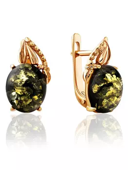 Изысканные серьги из позолоченного серебра и зелёного янтаря «Кармен»
