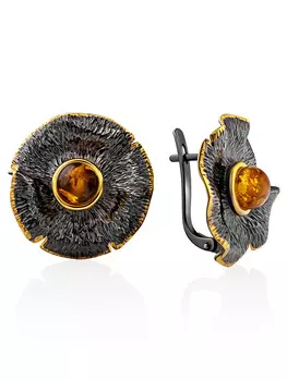 Изысканные серьги, украшенные золотистым янтарём «Мак»