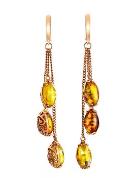 Изысканные серьги из золоченного серебра с натуральным янтарём «Касабланка»