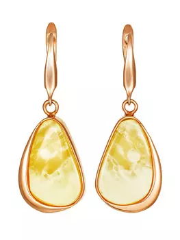 Изысканные серьги из золочённого серебра с натуральным лимонным янтарём «Лагуна»