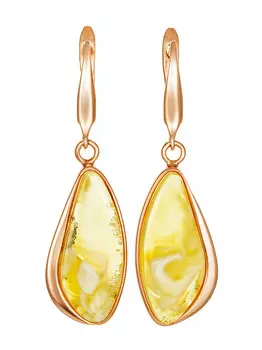 Изысканные серьги из золочённого серебра с натуральным медовым янтарём «Лагуна»