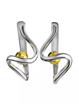 Изысканные серебряные серьги «Лея» с натуральным лимонным янтарём