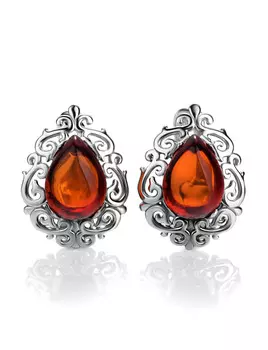 Изысканные серьги «Луксор» с коньячным янтарём