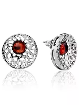 Изысканные серьги-пусеты с натуральным коньячным янтарём «Венера»