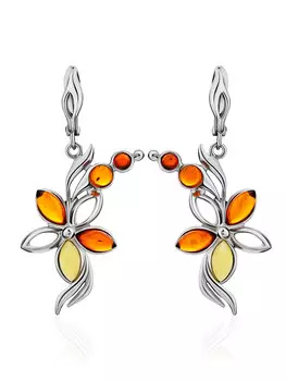 Изысканные серьги со вставками из натурального балтийского янтаря «Вербена»