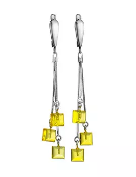 Изысканные удлинённые серьги «Овация» из натурального янтаря лимонного цвета