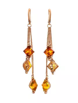Изысканные удлинённые серьги с янтарём двух цветов «Касабланка»