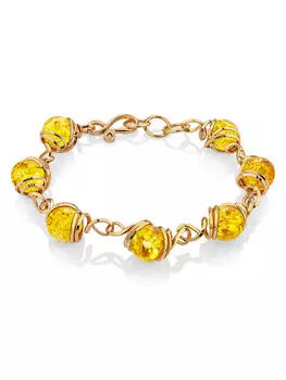 Изысканный браслет из серебра в позолоте и натурального янтаря «Валенсия»