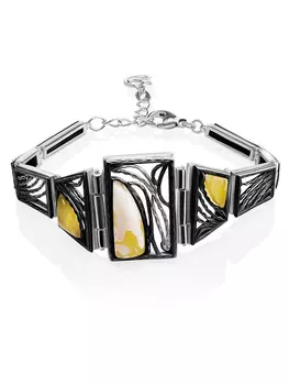 Изысканный браслет «Модерн» с натуральным пейзажным янтарём