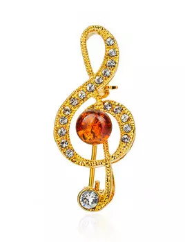 Эффектная брошь с кристаллами и натуральным балтийским янтарём Beoluna