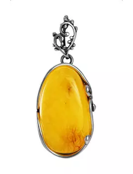 Эффектная подвеска из натурального медового янтаря в ажурной оправе «Риальто»