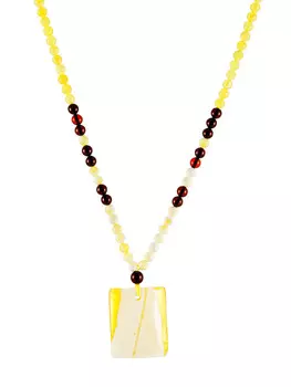 Эффектное колье с подвеской из цельного пейзажного янтаря «Лаура»