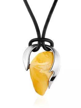 Эффектное колье с подвеской из натурального янтаря