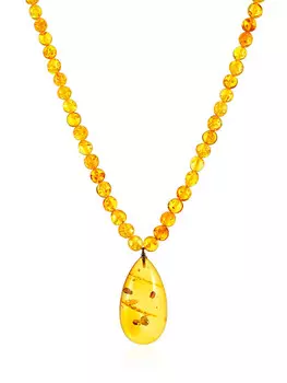 Эффектное колье с подвеской-каплей из натурального балтийского янтаря «Лаура»