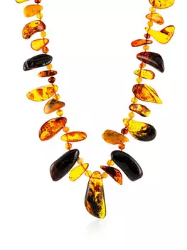 Эффектное объёмное колье из натурального янтаря «Дикое»