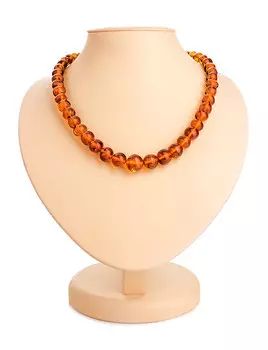 Эффектные бусы «Мятый шар» из натурального балтийского янтаря коньячного цвета