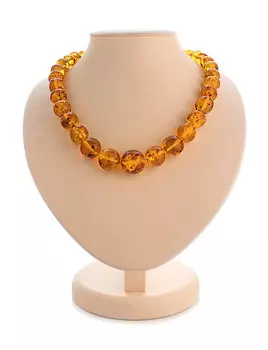 Эффектные бусы «Мятый шар» из натурального балтийского янтаря золотисто-коньячного цвета