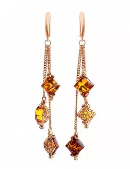 Эффектные и изысканные серьги «Касабланка» с янтарём коньячного цвета