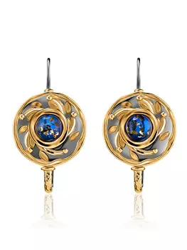 Эффектные и необычные серьги из серебра с позолотой и синего янтаря «Аида»