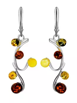 Эффектные нарядные серьги из янтаря разных цветов «Марциано»