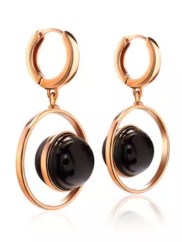 Эффектные яркие серьги с круглой янтарной вставкой «Юпитер»