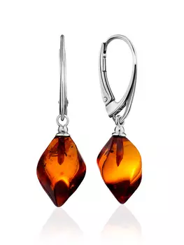 Эффектные серьги из натурального коньячного янтаря «Кристалл»