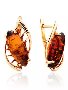 Эффектные серьги с натуральным коньячным янтарём «Росянка»